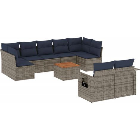 Maison Exclusive - 10-teiliges Gartensofa-Set mit Kissen, grau, P