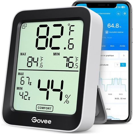 Thermomètre Hygromètre Intérieur Petit Moniteur Mini Numérique Capteur Humidité Température, LCD Bluetooth Stockage Données Maison Chambre Frigo Cave Garage Serre (1/5)