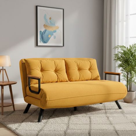 Sofá Cama 2 Plazas Calvin, con Almacenaje, Reclinable, Brazos, 133x78 cm Amarillo (1/5)
