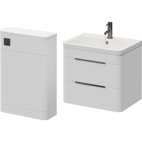 Oslo Gloss White 1150mm Wall Mounted Vanity Unit Toilet Suite with Anya Basin - 1150mm - Gunmetal Grey 300mm Finger PullWithout Jubilee Toilet Pan