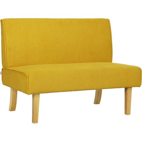 Sofá de 2 plazas amarillo con efecto pana, 110 x 62 x 85 cm (1/5)