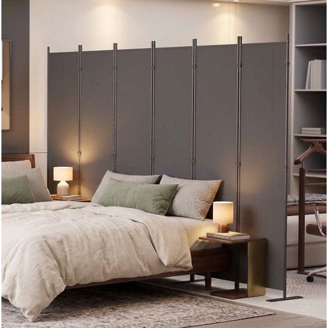 Biombo separador plegable de 6 paneles 304 x 180 cm autoportante gris oscuro DESVIAE (1/5)