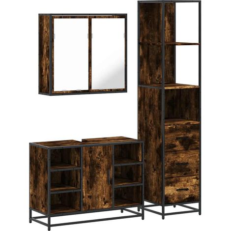 Maison Exclusive - 3-tlg. Badmöbel-Set Räuchereiche Holzwerkstoff