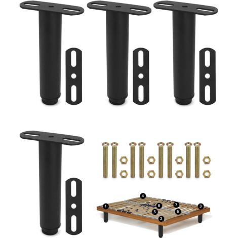 Pieds de lit réglables 18-33 cm – Lot de 4 – Fer haute résistance avec nylon antidérapant – Installation facile sans perçage (1/5)