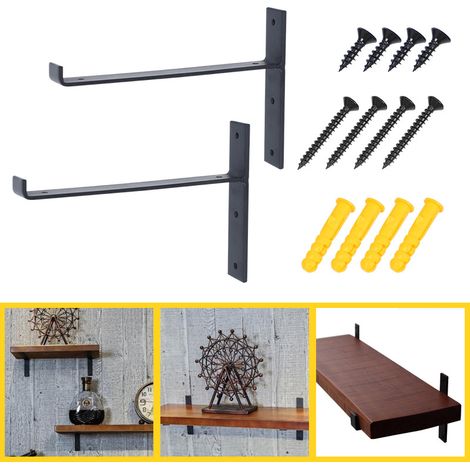 Lntyq 2 Pièces Support D'Étagère Tenture Murale,Support Équerre Étagère en Métal,Supports à Angle Droit Mural en T,Equerre Etagere Industrielle Mural,Largeur 3 cm,avec Vis,Noir(20cm)
