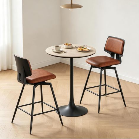 Taburetes de bar giratorios con respaldo ergonómico, pack de 2, marrón HAVRYA (1/5)
