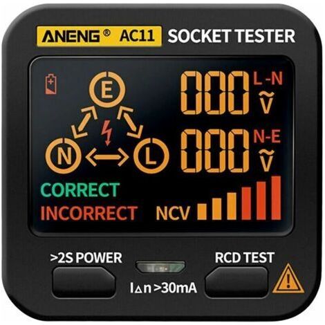 Testeur de prise électrique Détecteur de fuite Affichage à cristaux liquides Fil de terre Fil zéro Fil de feu Phase Electroscope multifonction Rcd Ncv Testeur de circuit Détecteur de polarité Prise ue (1/5)