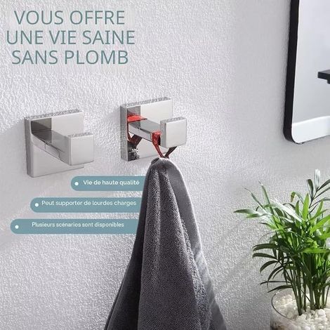 crochets pour serviettes - En acier inoxydable - Pour salle de bain - Fixation murale - Carré - Pour salle de bain, cuisine - (1/4)