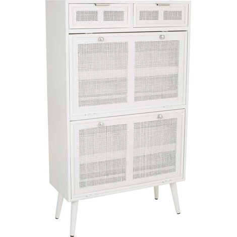 Mueble zapatero de madera y rejilla blanco 70x32x120