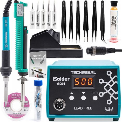 Estación de soldadura TECHREBAL 936 (unidad de succión eléctrica + fundente + puntas + soldadura, juego de pinzas, tercera mano, malla, cables)