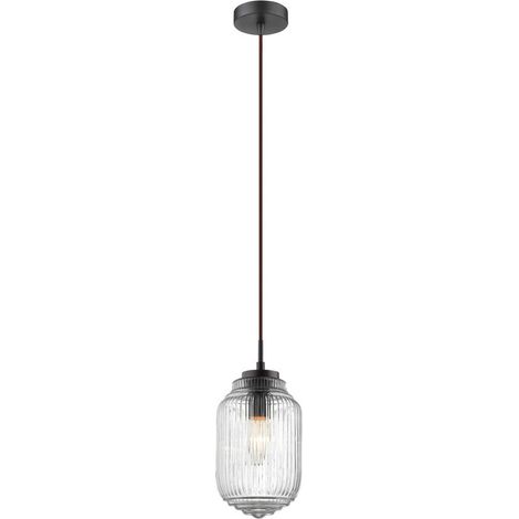 Merano Evansville 12cm Dôme Suspension Plafonnier Verre Clair Base Métal Marron Tissu Marron Fil LED E14
