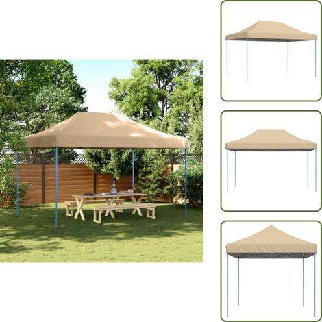 Tente de réception pliable escamotable beige 440x292x315 cm - Tente De Réception - Abri Extérieur - Gazebo - Tente Pliante - Tente Pop Up (1/5)