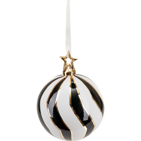 Pallina in vetro colore nero e Bianco con stella per albero di Natale -Ø 8 cm