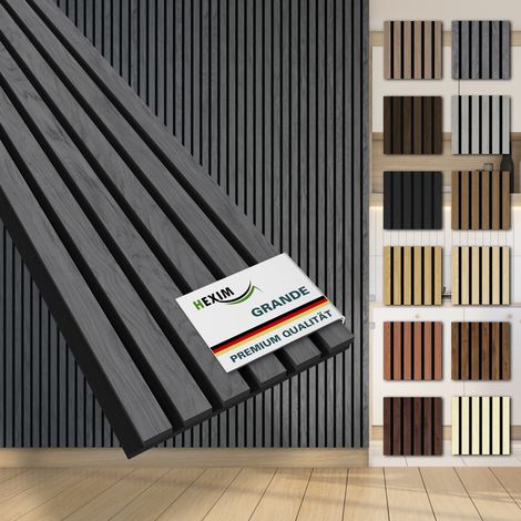 HEXIM Akustikpaneele 280x30cm Wandpaneele Grande Lamellen MDF Holz 0,85m² XXL Echtholzfurnier Wand 21mm Filz (1 Musterstück, Grey Ash)