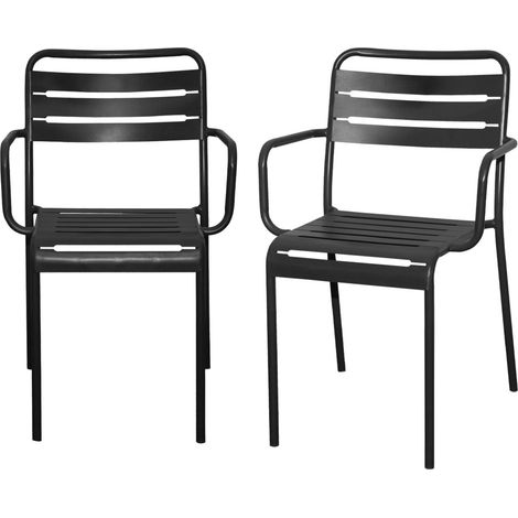 Set of 2 stackable steel garden armchairs Anthracite 50.4x53x79.5 cm - Amelia