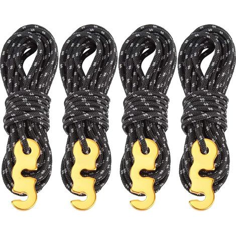 Ensemble de 4 cordes réfléchissantes pour tente, corde en nylon de 4 m avec tendeur en aluminium, diamètre de 3 mm, pour auvents de camping et de randonnée, noir (1/5)