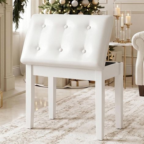 Tabouret de Piano,Siege Piano 55x35x49CM,Chaise Piano avec Espace de Rangement,avec Coussin en Cuir PU,Charge Maximale 150KG,Blanc (1/5)