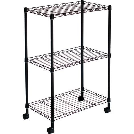 Estantería Metálica con Rejilla CATTERHOUSE Klaus 80 - 56x35x80 cm Estantería de Almacenaje Color Negro con Ruedas y 3 Baldas Soporta hasta 105 kg (1/5)