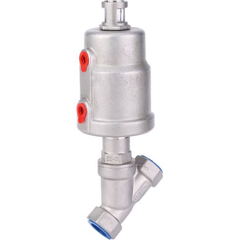 Soupape à siège incliné 1/2 pouce DN15, actionnée par air, en acier inoxydable, taraudage femelle, vanne pneumatique pour vapeur (1/5)