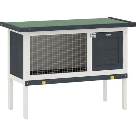 Cage à lapin PawHut avec pieds de support, niche intérieure, toit à charnières et porte verrouillable. Dimensions : 90 x 45 x 65 cm. Gris foncé/blanc. (1/5)