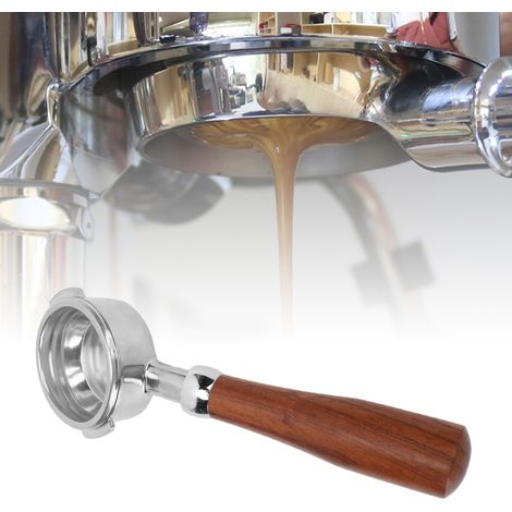 Siebträger Café – E-Type Schrägohrhalterung für NOWWA, 58 mm bodenlos mit rotem Holz-Säureabzweig und abnehmbarem Edelstahlsieb (1/5)