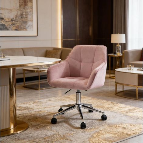 Bürostuhl höhenverstellbar drehbar Samt Rosa 150 kg OKMYHOME (1/5)