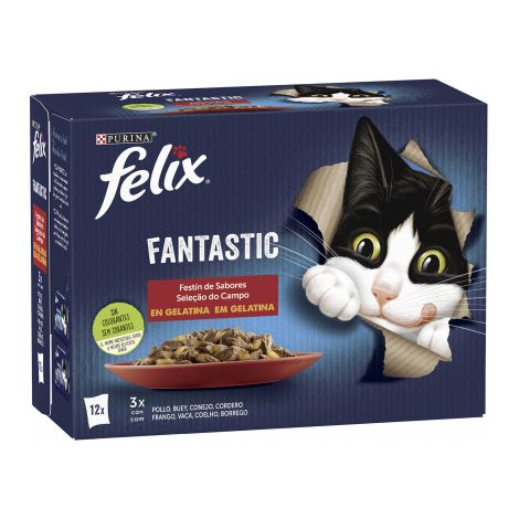 Purina Felix Fantastic Festín de Sabores en Gelatina - Comida para Gato Humeda - 12x85g