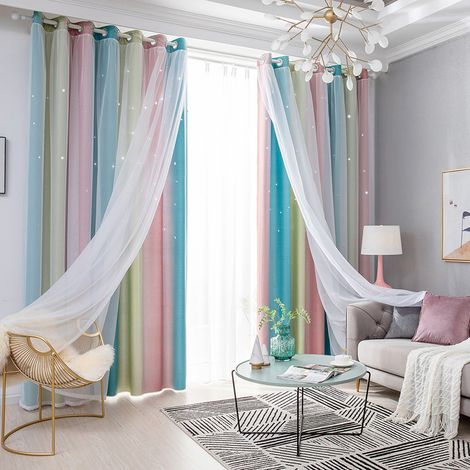 Rideaux à étoiles doubles, rideaux occultants haute définition pour chambre d'enfant, chambre de fille, salon, rideaux à étoiles double couche colorés pour fenêtre (1/5)
