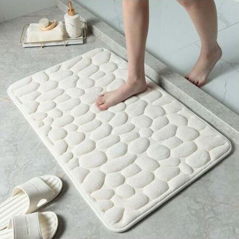 Tapis de sol gaufré en galets, tapis de sol absorbant antidérapant pour entrée de salle de bain (blanc lait, 40 x 60CM) (1/4)