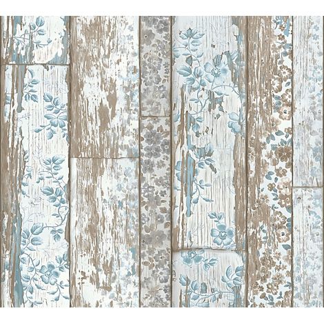 Holz Tapete Profhome 361191 Vliestapete glatt in Holzoptik matt blau braun 5,33 m2