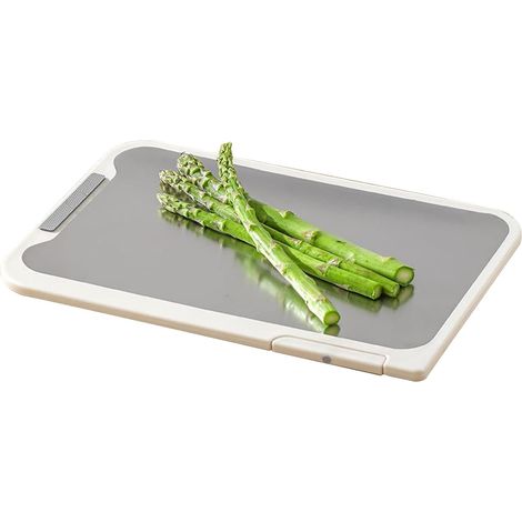 Planche À Découper En Acier Inoxydable - Planches À Découper Double Face En Acier Inoxydable Avec Base PP Pour Cuisine,Tapis Anti-Dérapant pour Pain Fromage Cuisson Découpe Fruits Viande (1/5)