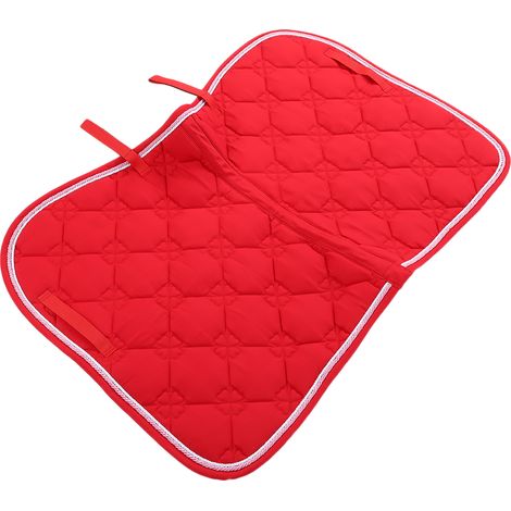 Tapis de selle pour cheval en coton doux, respirant et résistant, avec double corde en PP, poignée et sangle ventrale. Équipement rouge. (1/5)