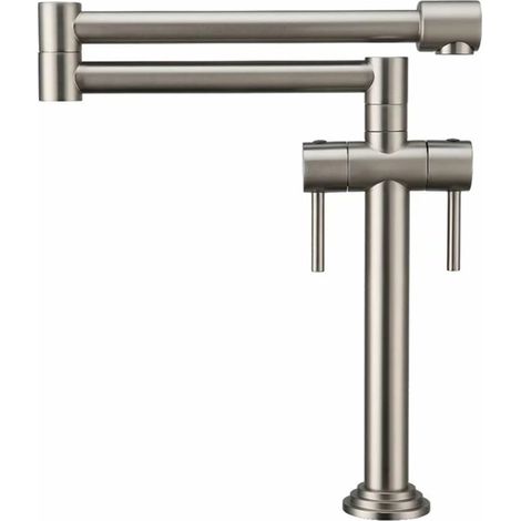 Robinet de Remplissage de Pot Brass Massif Hot & Cold Pot remplissez Le Robinet de Cuisine monté sur Pont de Pont monté en Poule brossée dorée Robinet Pliant (Color : Brushed Nickel, Size : 1 UK) (1/5)