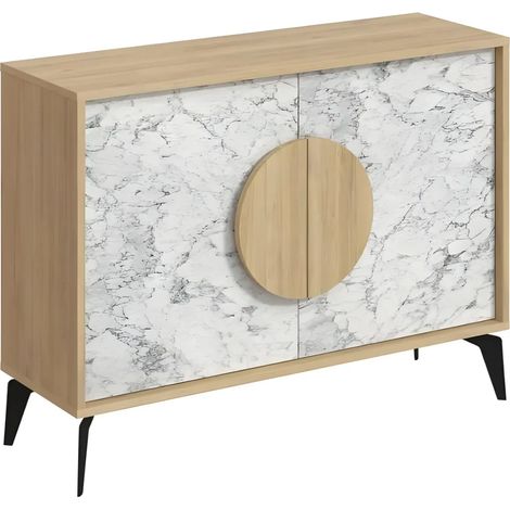 Madia 2 ante Gora110 110x35,6x82 colore bianco effetto marmo carrara e rovere (1/4)