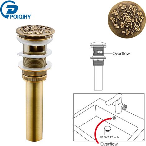 (With Hole A2)POIQIHY Bathroom Lavatory Basin Sink Pop Up Drain Antique Finish Brass Material Clic-clac Waterlet Vanity Sink Waste Drainer (1/4)