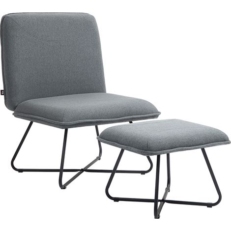 Sillón de lectura gris oscuro con patas cruzadas de acero y reposapiés (1/5)