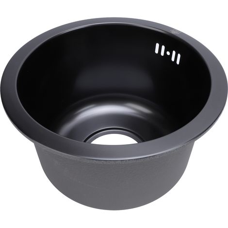 Évier de cuisine à encastrer sous plan en acier inoxydable 304, mini-évier rond à une cuve avec crépine, diamètre extérieur 28 cm, noir nano (1/5)