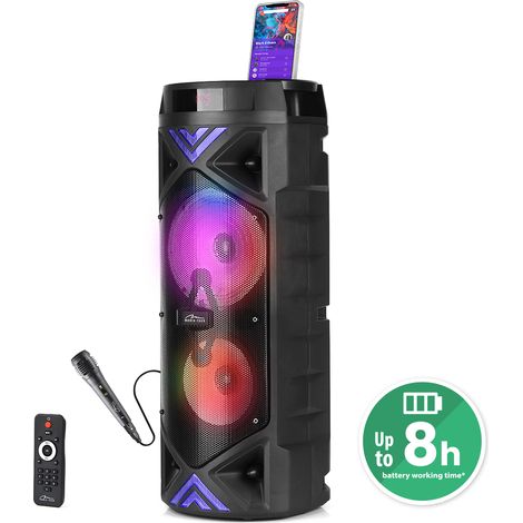 Funbox KEG PRO - Enceinte audio puissante avec Bluetooth 5.0+EDR, fonction karaoké. Puissance RMS 50 W / PMPO 1400 W, radio FM, écran, deux haut-parleurs de 6,3 pouces, batterie intégrée. Microphone e