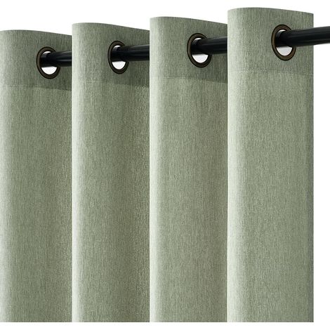 2pc Rideaux Oeillets Lin Faux Vert Sauge Filtrage Lumière Salon Chambre 140x225cm (1/5)