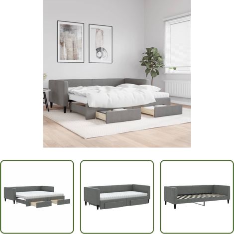 vidaXL Doppelbett - Tagesbett Ausziehbar mit Schubladen Dunkelgrau 90x200 cm Stoff (1/5)