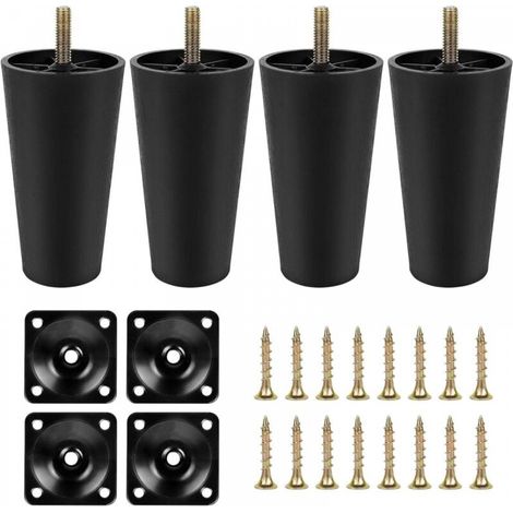 Lot de 4 pieds de canapé coniques en plastique, pieds de meubles de remplacement, vis filetées M8, 15 cm (6 po) (1/5)
