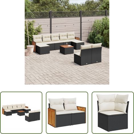 vidaXL Gartensessel - 10-tlg. Garten-Sofagarnitur mit Kissen Schwarz Poly Rattan (1/5)