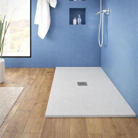 Piatto doccia in mineral marmo bianco effetto cemento varie misure e altezze misure 140x90x2.5 cm - tinta bianco - confezione 1 (1/3)