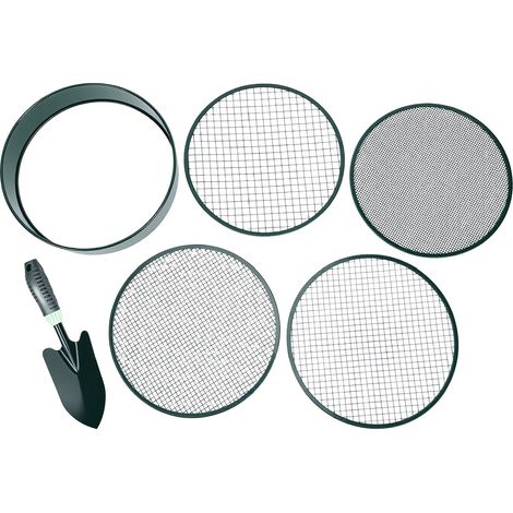 Kit de tamis à terre de 30 cm avec 4 tamis interchangeables (3 mm, 6 mm, 9 mm et 12 mm) et seau de 19 litres. (1/5)