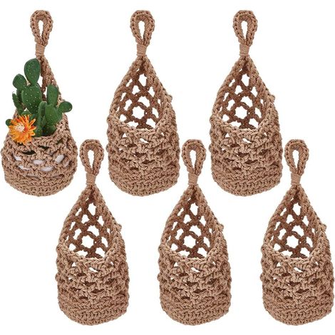 6 Pièces Porte-Plantes Muraux en Coton Lin Paniers à Plantes Murales Tressés, Supports Muraux pour Succulentes Plantes Aériennes Herbes Décoration Murale pour la Maison Salon Cuisine (1/5)