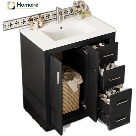 Flur- Garderobenschrank MDF schwarz 76 x 46.5 x 85.5 cm HOMAIRE (1/5)