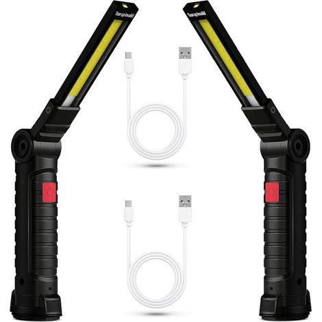 Lampe De Travail - LED Rechargeable COB - Base Magnetique 360° - Pour Atelier Garage Auto Camping - 2 Unites (1/5)