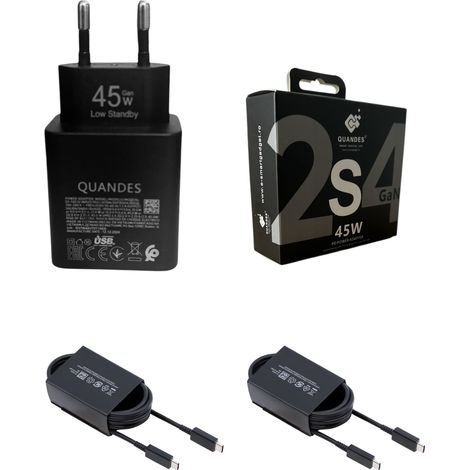 Chargeur mural ultra-rapide GaN 45 W T4510 pour Samsung S25/S24/S23 Ultra, 2 câbles de données USB-C 5 A de 1,8 m (1/5)