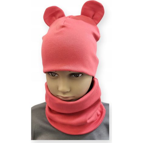 Set CAPPELLO + SCIARPA set bambini con ORECCHIE taglia 52-56 CORALLO (1/3)