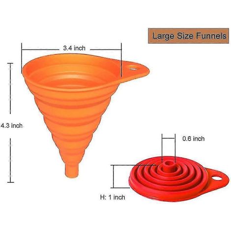 Ensemble de 4 entonnoirs pliables en silicone, accessoires de cuisine, entonnoirs pliables pour le transfert de liquides dans les bouteilles d'eau, qualité alimentaire (1/4)
